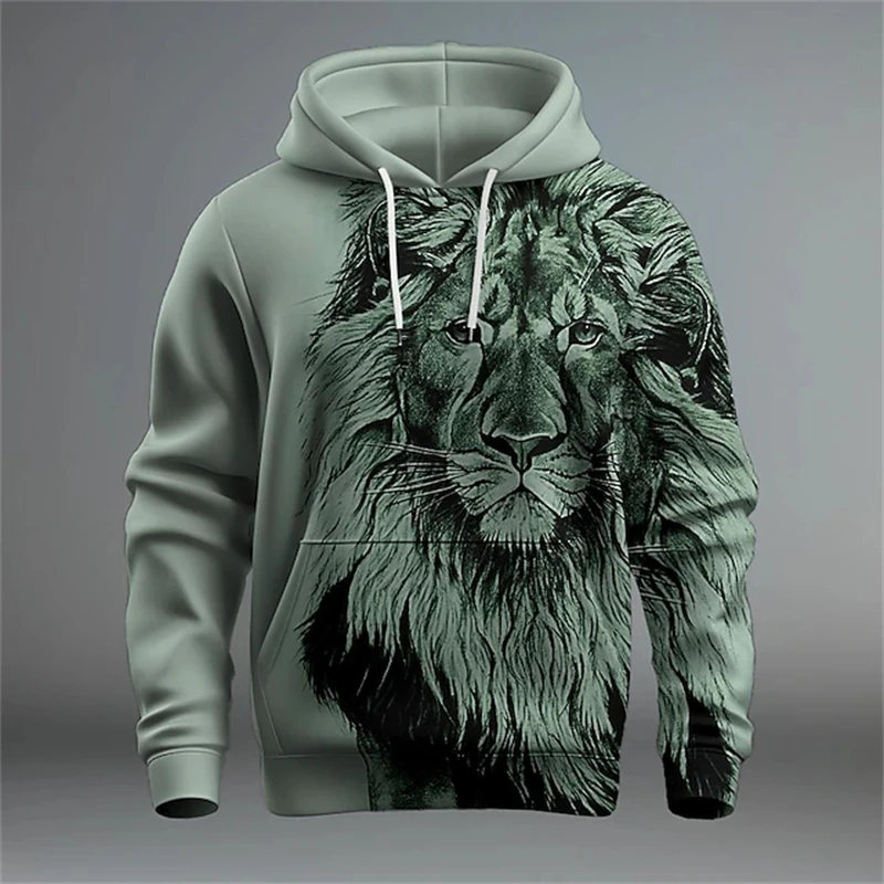 Lion 3d Printed Vintage Hoodie Male Spring and Autumn Casual Hooded Sweashirts Men Tracksuit Fashion Men's Clothing Pullovers