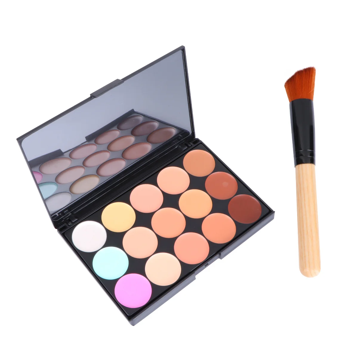Concealer Foundation Pinsel Set 15-Farben Creme Make-up-Palette für Gesichtspuder Rouge Reise Schräger Kopf Nylonborsten