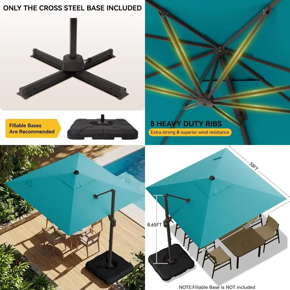 

Консольный уличный зонт 10x10T, 360° ° Вращающийся большой квадратный зонт для патио, идеально подходит для сада, заднего двора, террасы, патио, террасы на открытом воздухе