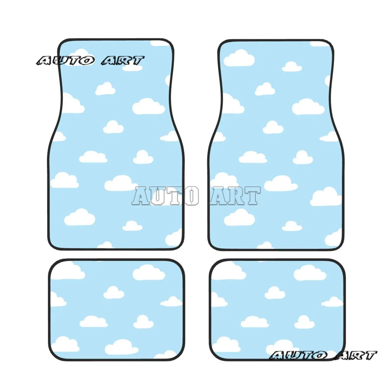 Car Floor Carpet Set of 4 Piece White Clouds Cartoon Blue Auto Interior Floor Mats Durable Front Car Accessories Decoration