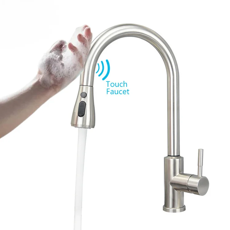 

304 stainless steel drawing touch cold and hot kitchen faucet vegetable washing basin sink nozzle