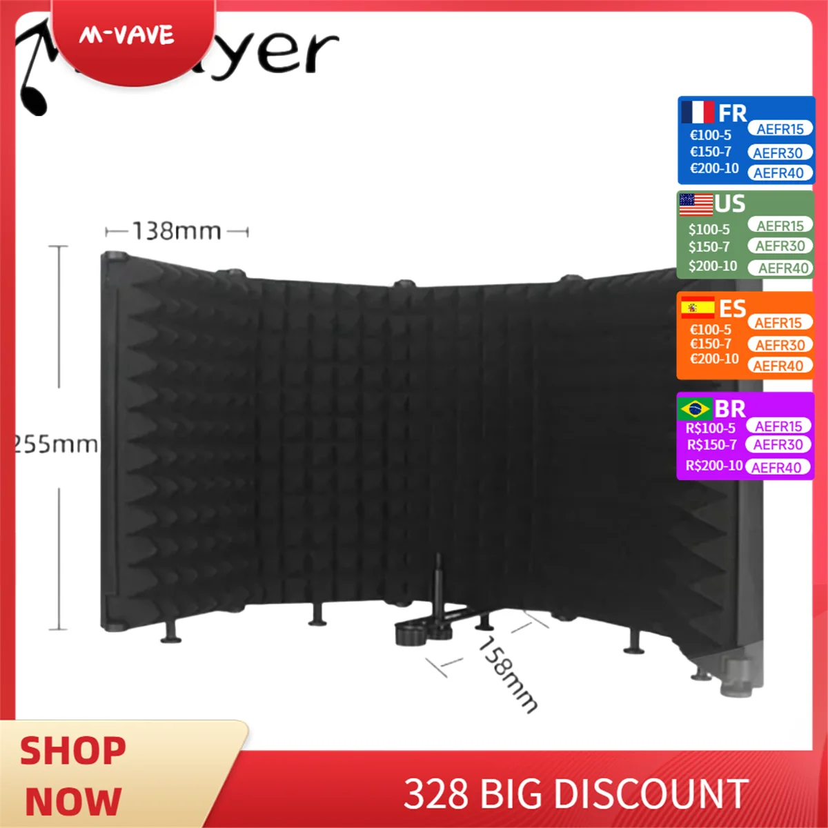 

Miwayer Adjustable 3/5 Panel Microphone Isolation Shield Foldable Studio Recording Mic Filter Mic Sponge Soundproof Shield