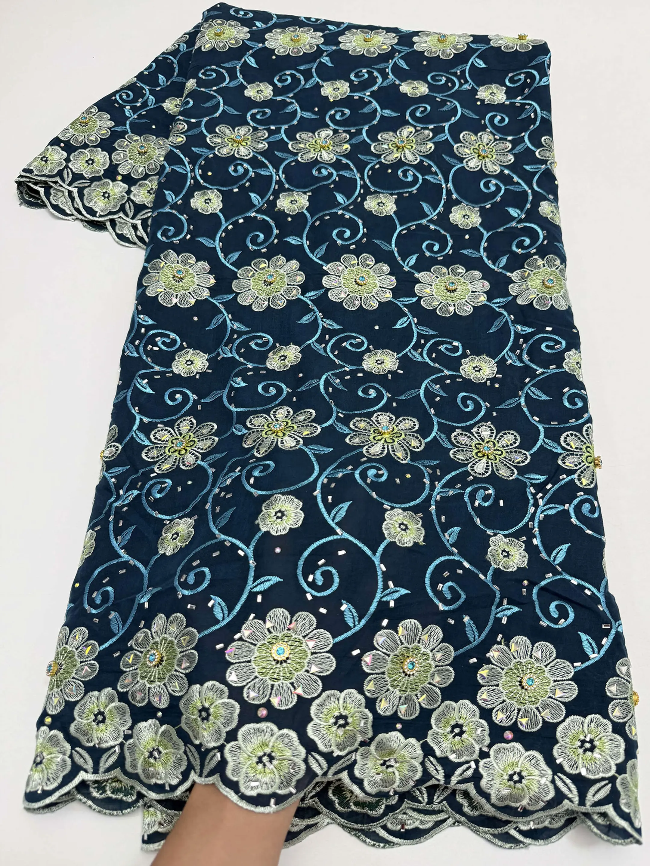 African Swiss Voile Lace Fabric with Stones High Quality Nigerian Cotton Lace Fabric for Sewing Party Dresses