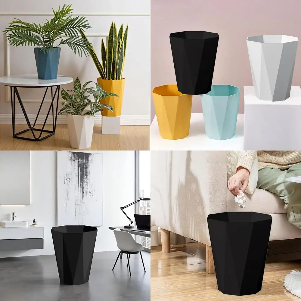 

2-Piece Set of 1.8 Gallon Black Waste Baskets for Bathroom, Dorm, Office, and Bedroom Use