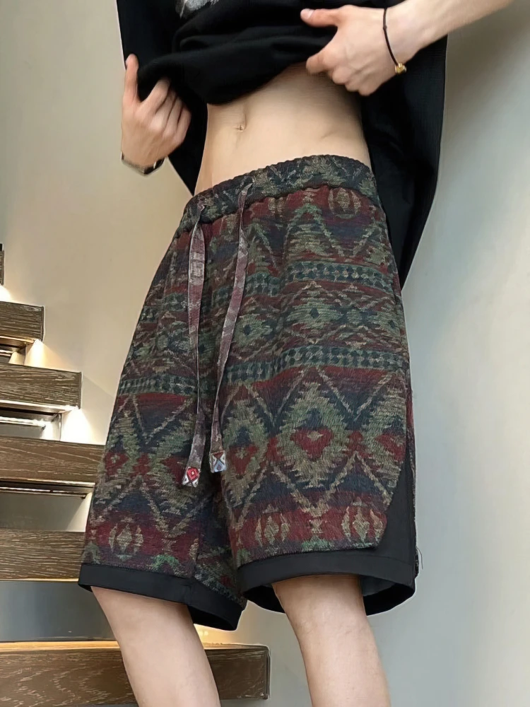 Y2k خمر العرقية الصيف شورتات للبحر الرجال فضفاض واسعة الساق عادية Capris السراويل الذكور الرياضة كبيرة الحجم تشغيل السراويل 2025