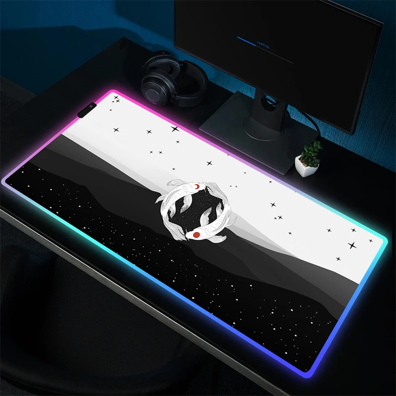 Коврик для мыши Koi Taichi, нескользящий RGB коврик для мыши, игровой резиновый Настольный коврик для детской мыши, коврик для компьютерной клавиатуры с принтом HD