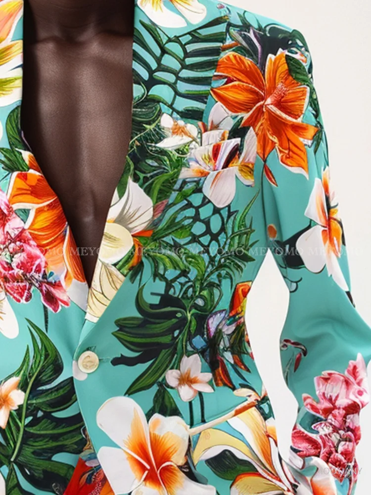 Fashion New Hawaiian Floral Print Suit Jacket Adult Gentleman Social Wedd Party Gown Men Slim Jacket Nightclub Stage Party Set