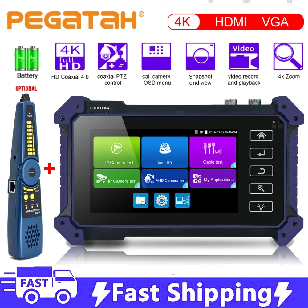 New 4K Purple IPC CCTV Tester 6 In 1 CCTV surveillance camera monitor Full HD 8MP IP AHD CVI TVI SDI camera tester with HDMI VGA