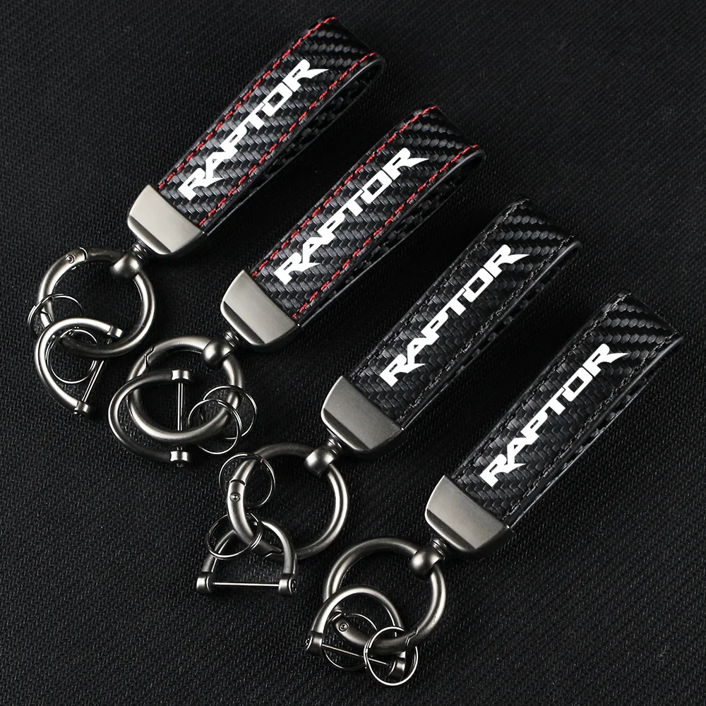 Car Carbon Fiber Leather Rope Keychain Key Chain Pendant Keyring Horseshoe Buckle for RAPTOR S-MAX STline TRANSIT Accessories