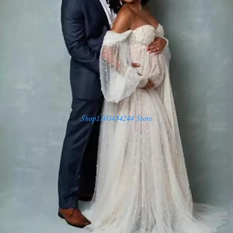 romance-floor-length-gown-for-pregnancy-photography-soft-polyester-comfortable