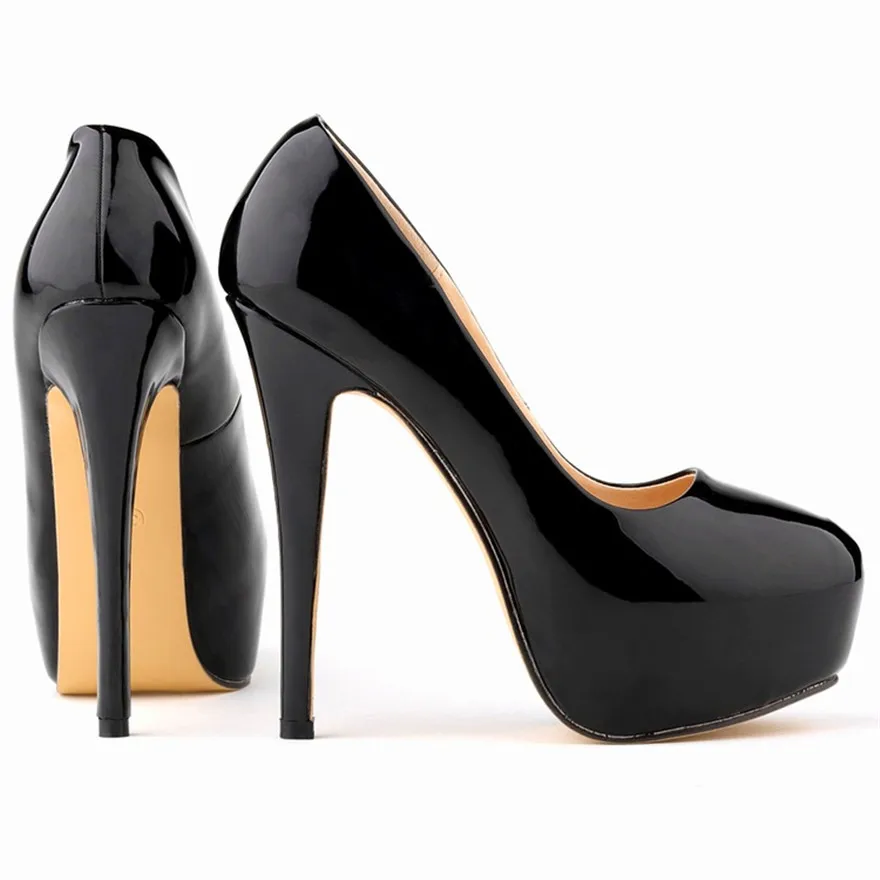 Zapatos de fiesta de plataforma alta para mujer, calzado de tacón alto de charol sólido conciso, zapatos de boda poco profundos a la moda, 2024
