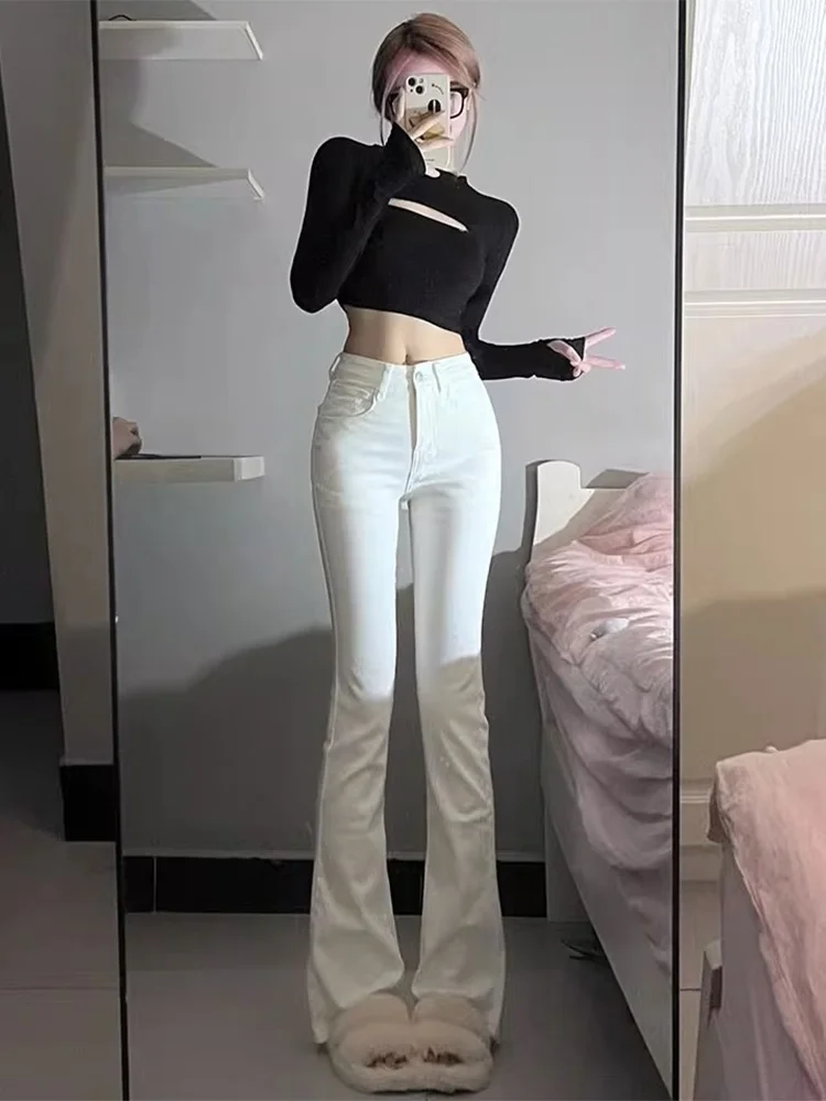 

Женские расклешенные джинсы на подкладке с высокой талией, Thiened, зимние, большие размеры, утягивающие эластичные брюки-колокольчик размера плюс