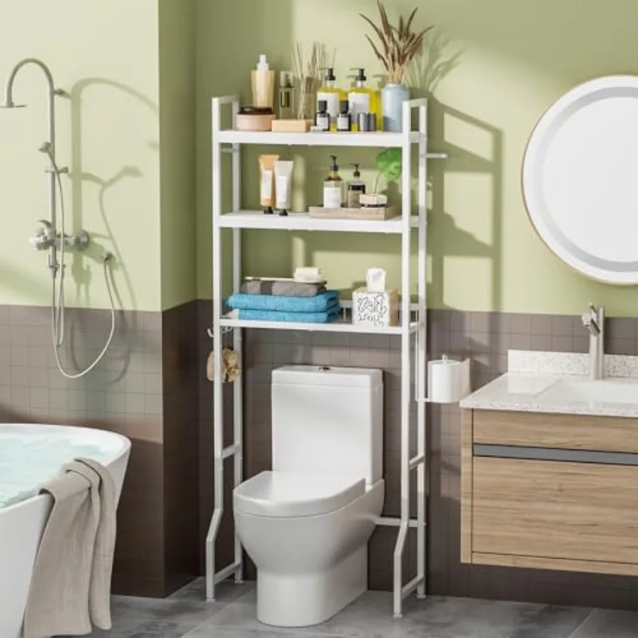 

Органайзер над унитазом, полка над унитазом с держателем для бумаги и 3 крючками, 3-ярусная полка для хранения над унитазом для ванной комнаты