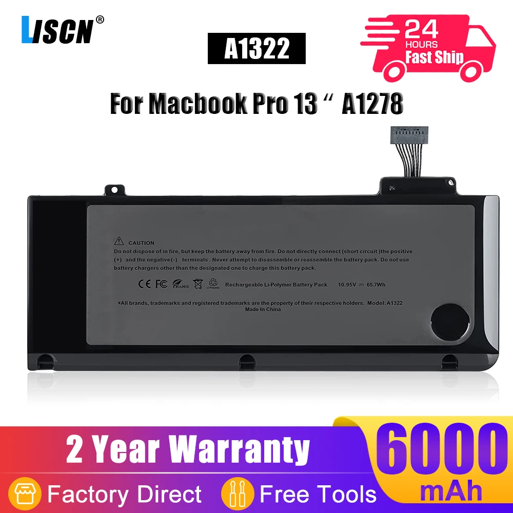 

LISCN 65.5Wh A1322 Laptop Battery for Apple MacBook Pro 13" A1278 (2009-2012 Year) MB990 MB991 MC700 MC374 MD313 MD101 MC724