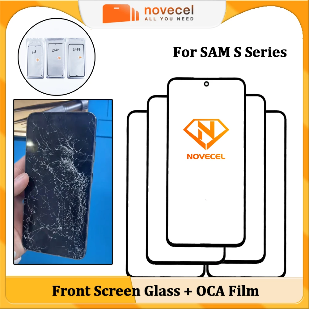 

Novecel 10pcs LCD Screen Glass+OCA Glue For Samsung Galaxy S23 Ultra S22 FE S20 Note 20 Outer Touch Panel Glass Lens Replacement