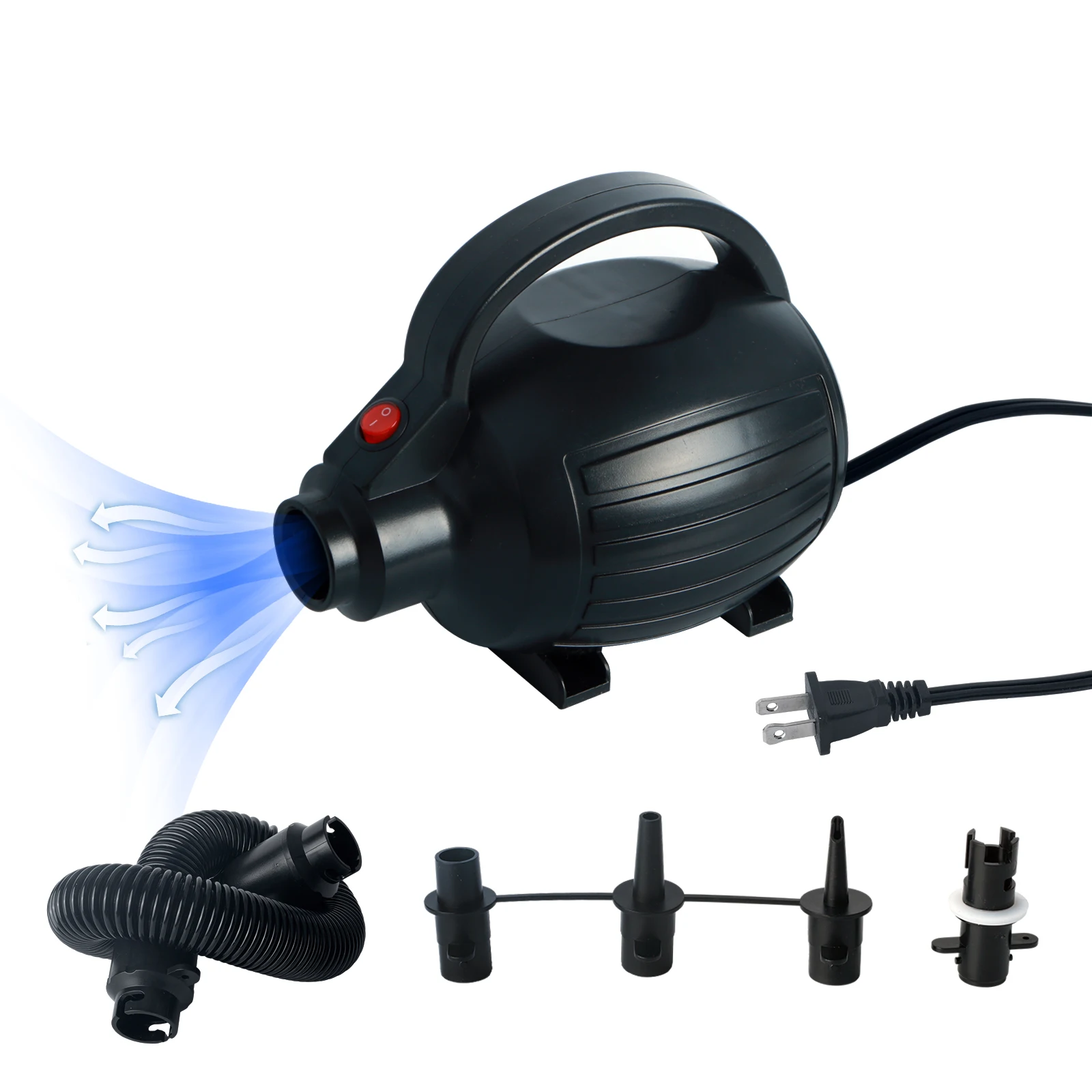 

Электрический воздушный насос для надувных лодок - 600 Вт-110-120 В переменного тока, высокая мощность, быстрая инфляция и ингаляция - портативный воздушный насос, 4 сопла - подходит