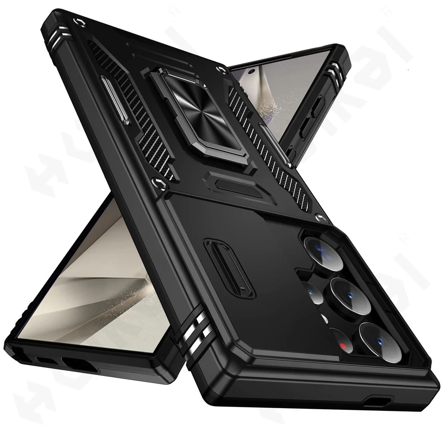 

Case For Samsung S25 S24 FE S23 S22 S21 S20 Ultra Plus FE A55 A35 A16 4G 5G Ring Stand Armor Slide Camera Kickstand Cover