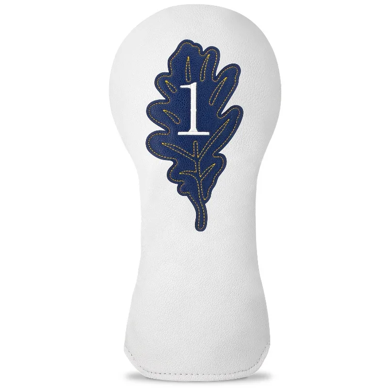 Golf Club Head Covers - Ultra-Durable Synthetic, White with Blue Leaf Patterns & Numbered 1-5 Markings image 2