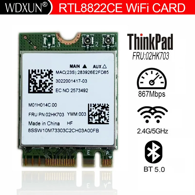 RTL8822CE 8822CE 802.11AC wireless WiFi 867Mbps Bluetooth 5.0 NGFF FRU 02HK703 network card For Lenovo E460 E465 E470 E475 E560