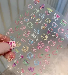 Feuille d'autocollants structurels ents pour les ongles, dessin animé japonais en relief, fille, cœur, Hello Kitty, porte-stylo, tasse, décoration, 1 pièce