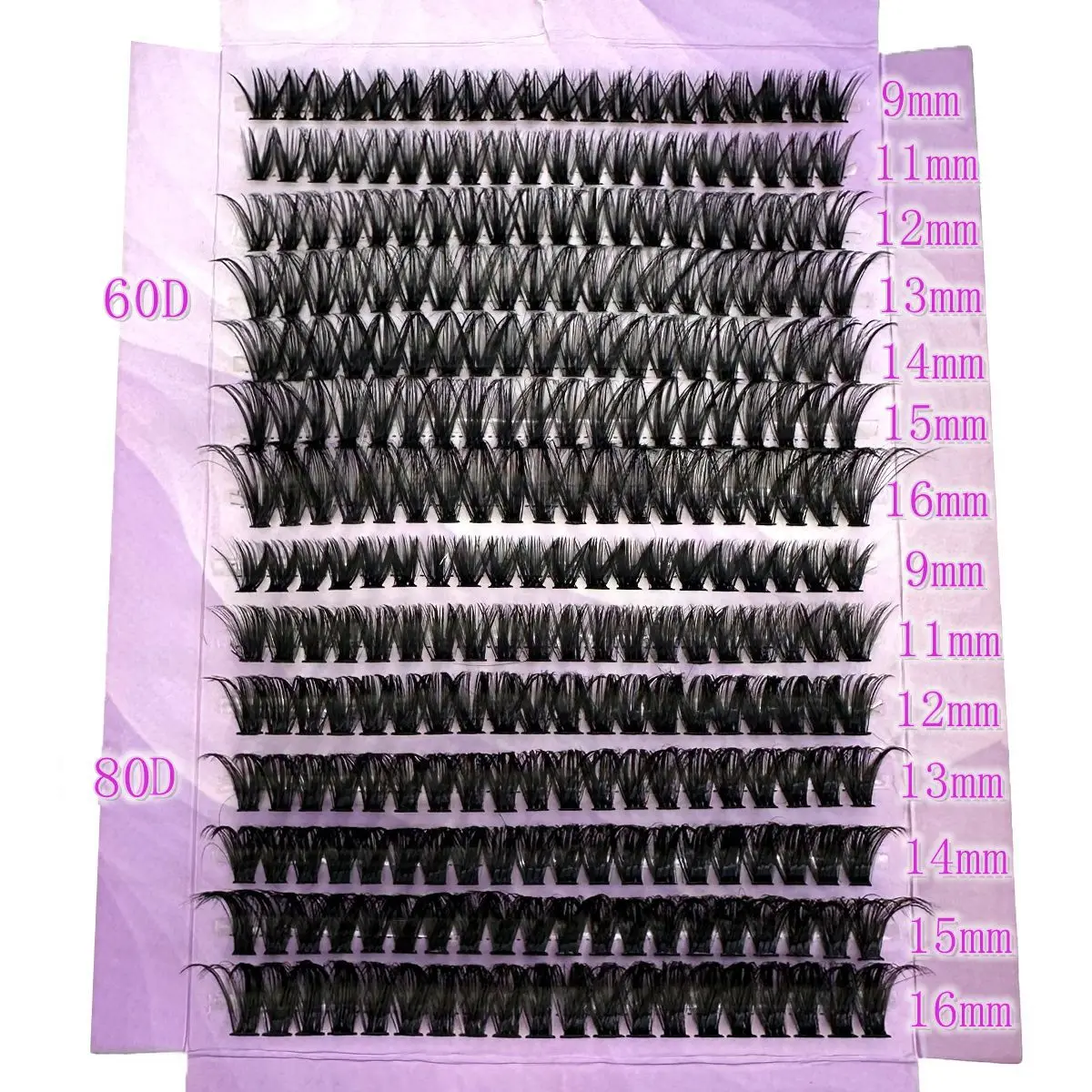 Purple Box 60D-160D Wimpernbüschel 9-16mm Mix Tray Wispy Einzelwimpernverlängerungen 14 Reihen DIY Nerz-Kunstwimpern Make-up – Detail 6