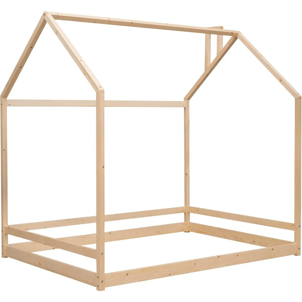 إطار سرير منزلي كامل من SOFTSEA للأطفال، سرير بمنصة خشبية بإطار سرير للأطفال، حاجة إلى صندوق زنبركي، سهلة التجميع، ناتورا #4