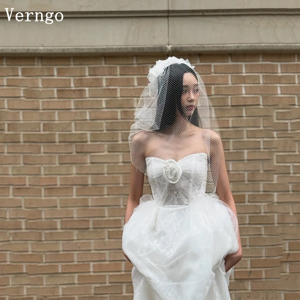 فستان زفاف Verngo دانتيل Straplees أنيق مطوي فساتين زفاف كوريا A Line صورة فساتين حفلات الزفاف حسب الطلب