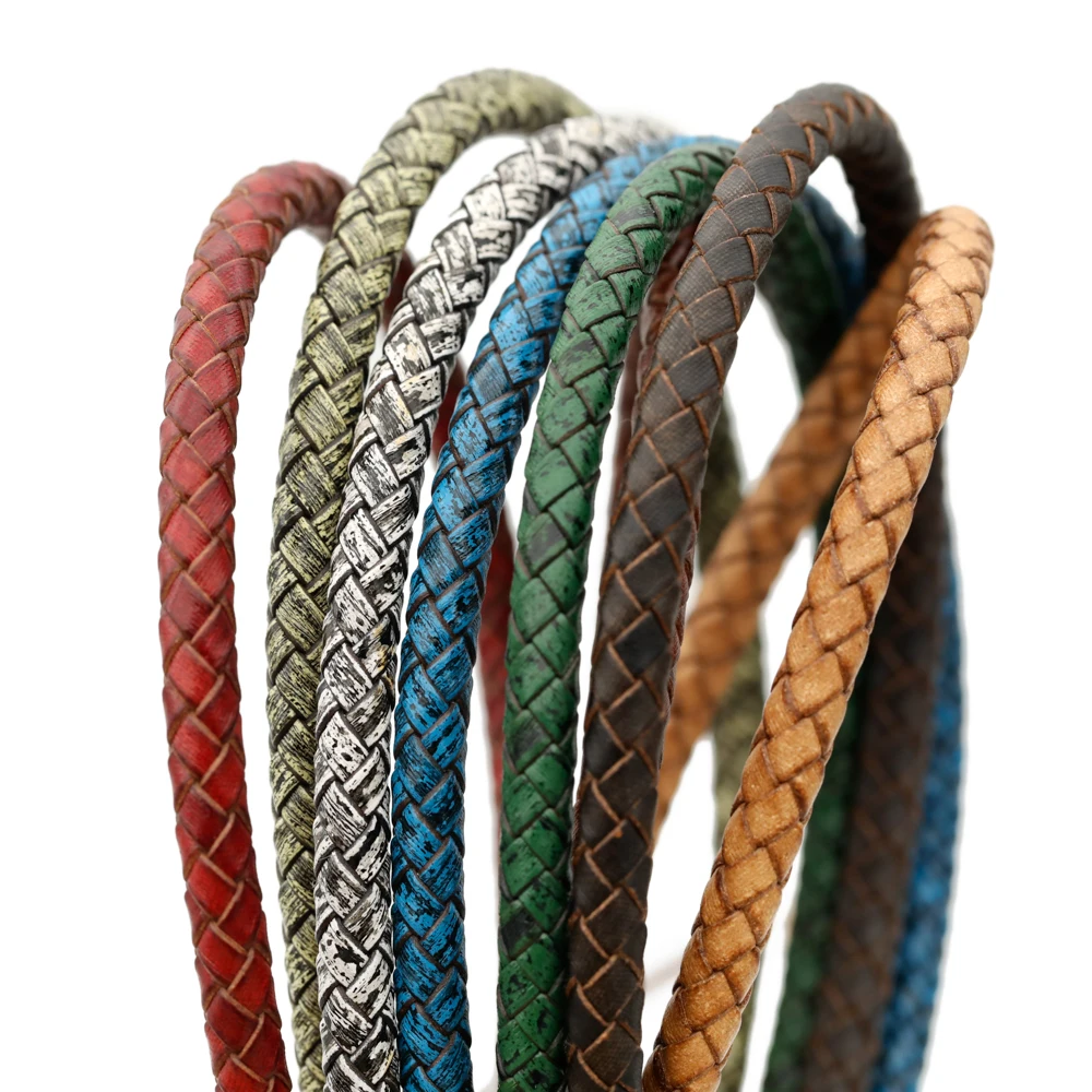 2meters Retro Colours Braided Genuine Leather Bracelet Findings 6mm Round Leather Cord String Rope DIY Necklace Bracelet Making