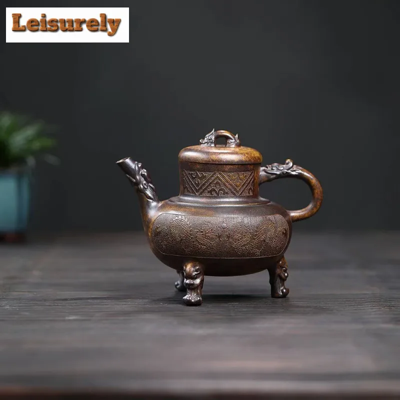 

300ml Yixing Purple Clay Teapots Handmade Tripodia Furnace Tripod Pot Raw Ore Wood-fired Porcelain Mud Kettle Zisha Tea Set Gift
