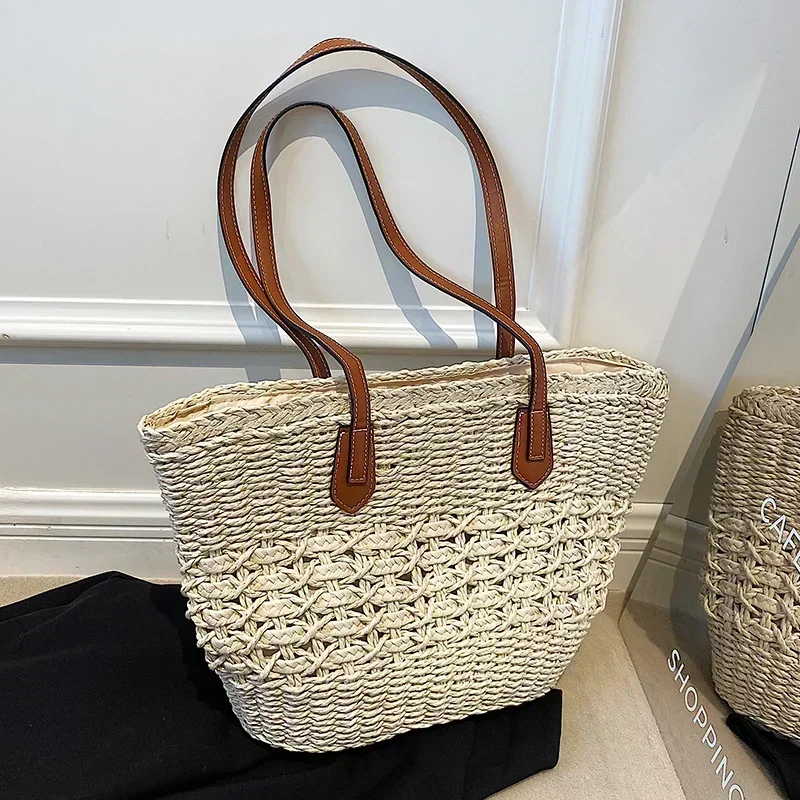 DDB01    2023 Summer Handwoven Straw Beach Tote Bags for Women Vintage Hollow Out Handbag Basket Rattan