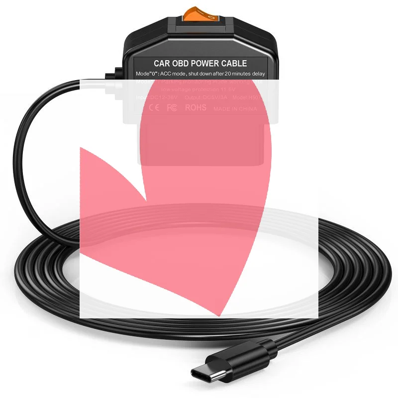 Hardwire Kit OBD For Dash Cam With Type C Port Support Parking Mode Power Cable