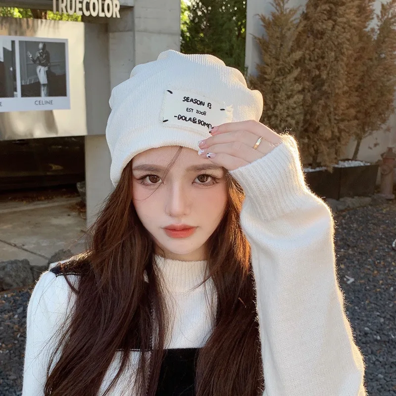 Unisex Letter Embroidery Beanies Autumn Winter Warm Hat Hip Cap Beanies Hat Caps for Women Men Bonnets