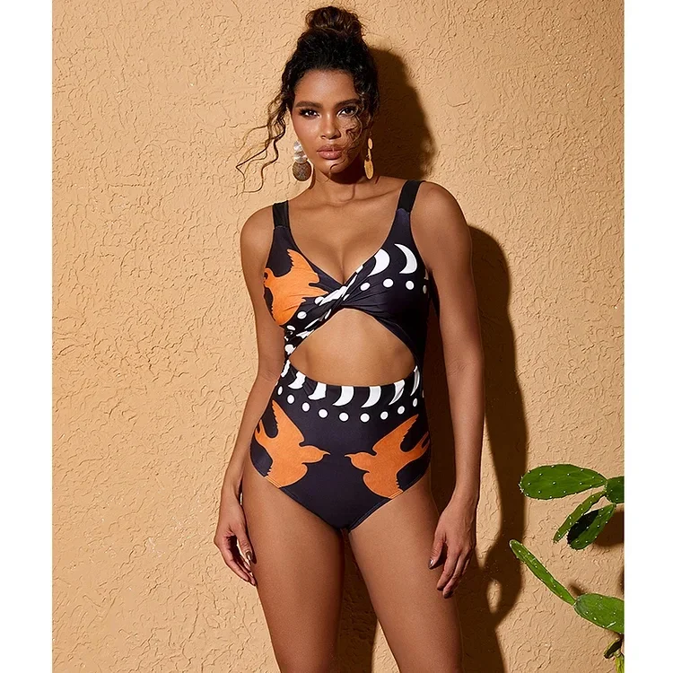 2024 col en V découpé imprimé bikini ensemble maillots de bain pour femmes une pièce et pantalon maillots de bain tankini body jupe robe