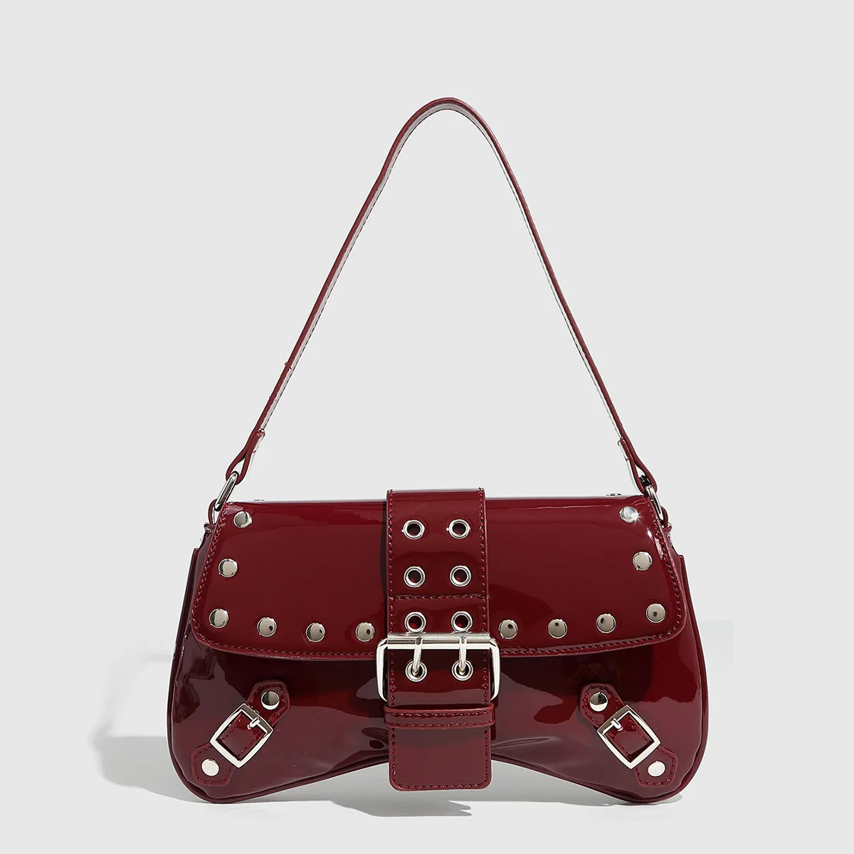 

Women's Punk Style Willow Nail Shoulder Bag New Fashion Rivet Decor Handbag Y2K Solid Color PU Leather Underarm Bag