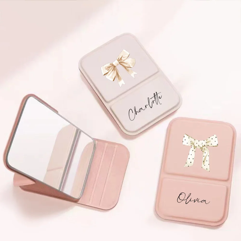 Custom Mini Pocket Folding Beauty Mirror Increase the wide field of view with a magnifier Ins style PU leather folding mirror G