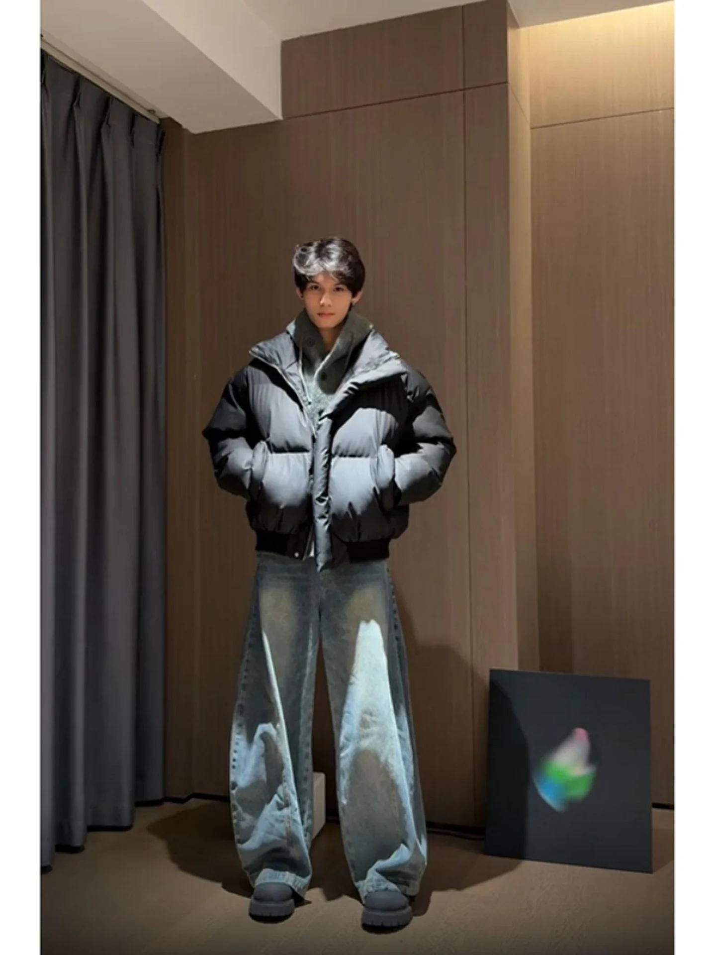 

Cleanfit American Sle PU Leather ort down Jaet Cotton Coat for Men Trendy Brand High-End Feel Winter Warm Thiened