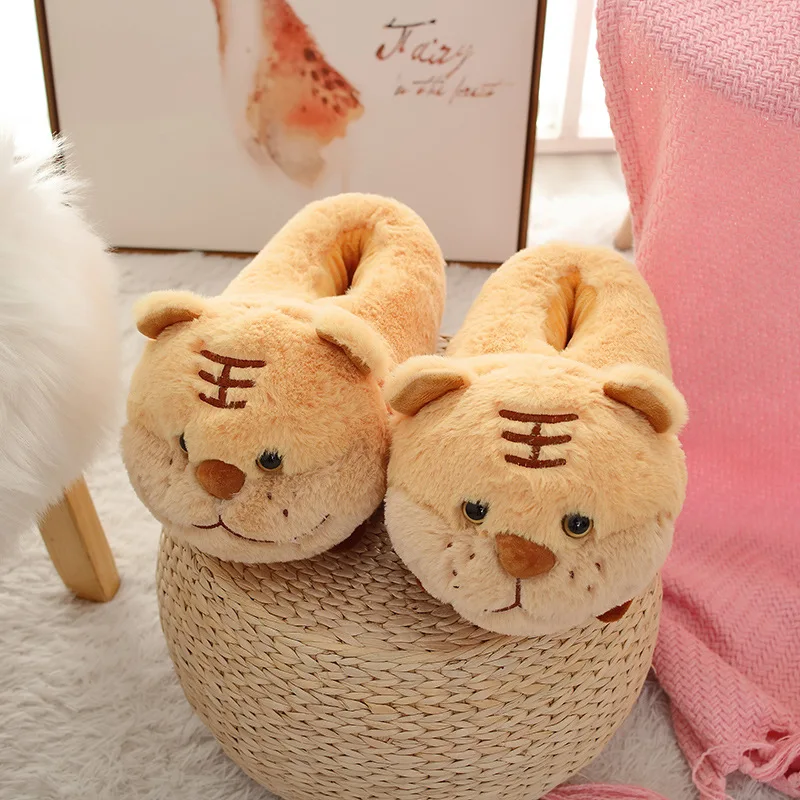 One Size Cute Warm Dog Slipper Gray Husky Winter Home Floor Soft Animal Slippers Female Slipper Girls Winter Warm Shoes