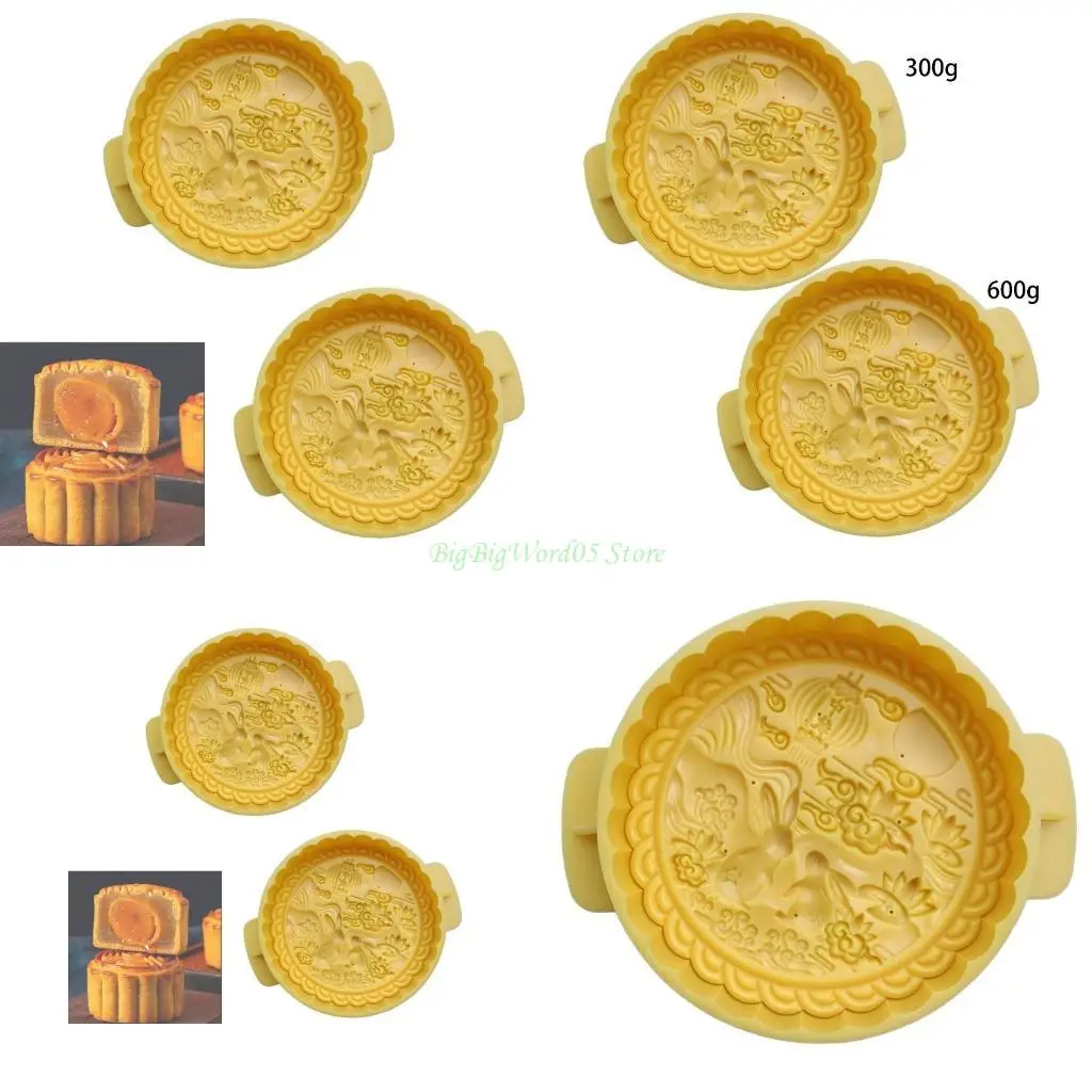 

24TE Round Moon Rabbit Mooncake Mold 300g 600g Autumn Festival DIY Hand Pressure Fondant Moon Cake Mould Decoration Tool