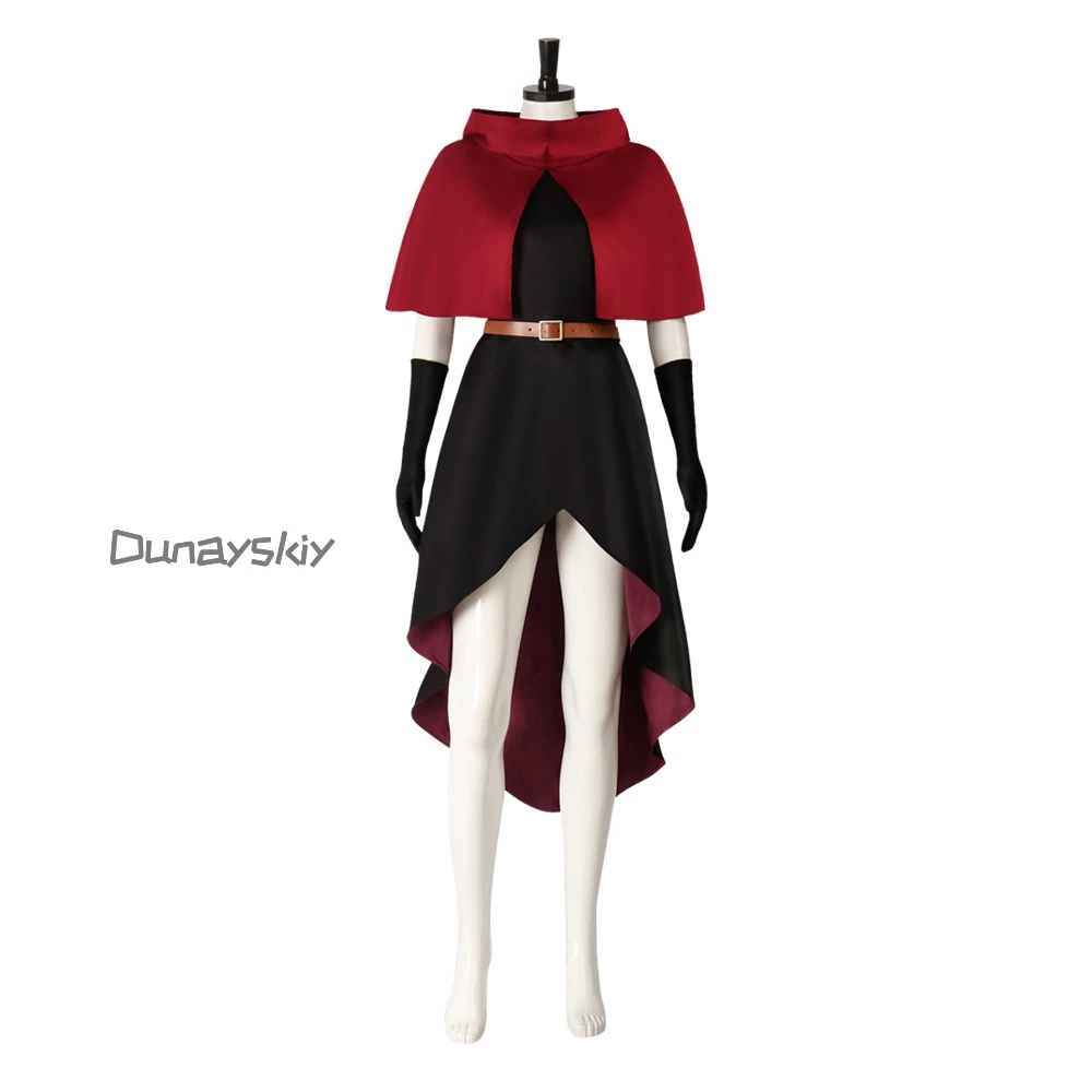 Delicioso en mazmorra, disfraz de Farin Tuding, vestido negro con capa roja, uniforme 110-180, ropa de Halloween para niños y adultos
