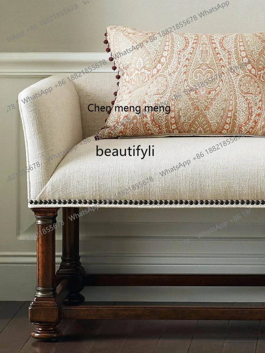 G153 American Country Solid Wood Bed End Stool Sofa Stool French Entry Lux Antique Distressed Bedside Sofa