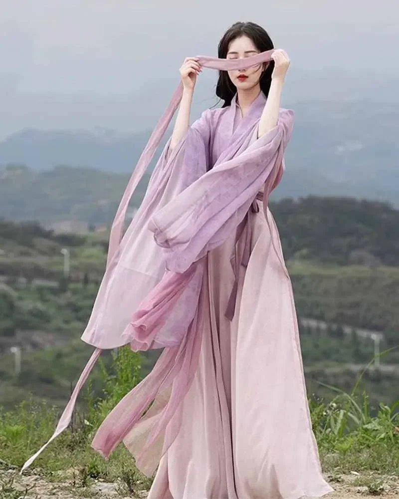 Chinese Hanfu Jurk Vrouwen Halloween Carnaval Cosplay Kostuum Party Outfit Oude Chinese Hanfu Paars 4 stks Sets Tang Suits