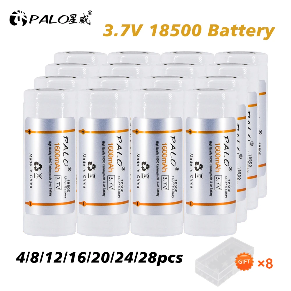 PALO 4-28pcs 3.7V Li-ion 18500 1600mAh Rechargeable battery 18500 Recarregavel lithium ion battery for Toy Torch Flashlight