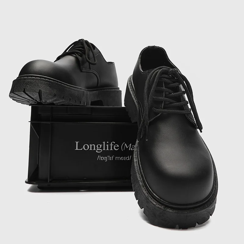 2023 new men's black casual leather shoes big head Mickey Derby niche low-top thick-soled heightening men's shoes Z01