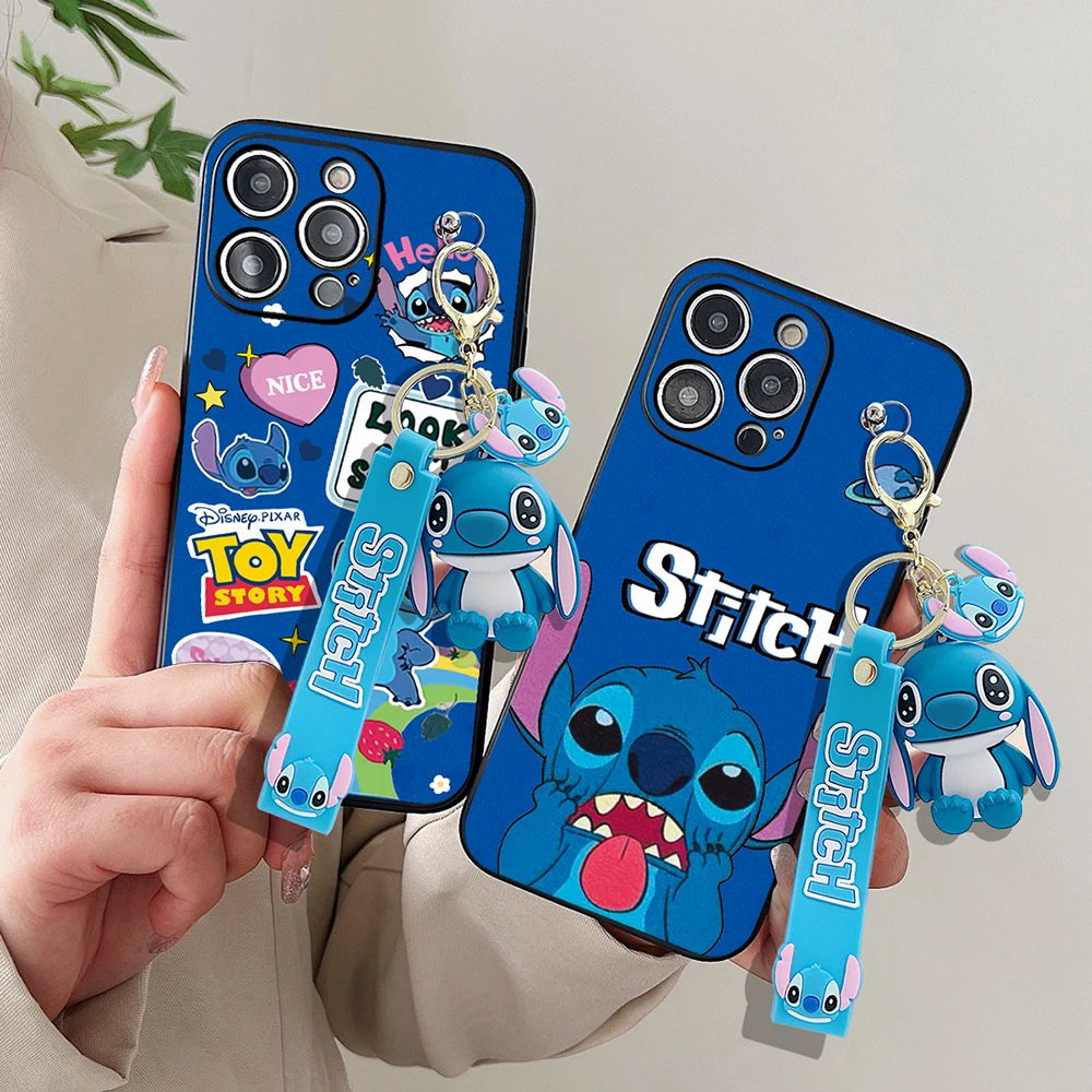 Kawaii Cartoon Stitch Case With Keychain Soft Cover For iPhone 16 15 14 13 12 Mini 11 Pro X XS Max XR 7 8 6 6S Plus SE