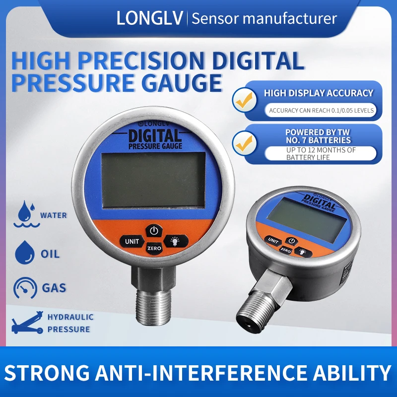 LONGLV YL-808 intelligent digital pressure gauge hydraulic machine oil pressure water pressure