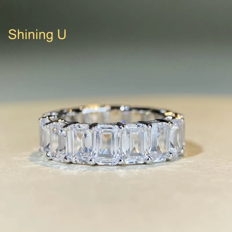 

Shining U S925 Silver High Carbon Diamond Rectangle Gems Ring for Women Fine Jewelry Engagement