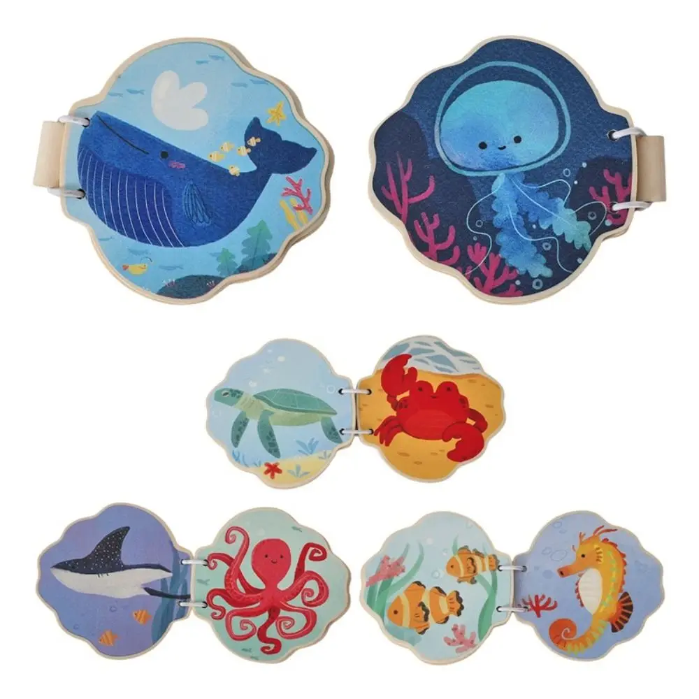 Marine Animals Illustration Montessori Baby Book Early Learning Home Educational Wooden Boo Durable Construction Wooden Material