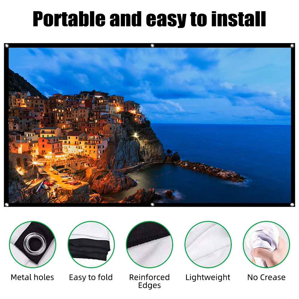 GOOJODOQ-Pantalla de Proyector HD de 100/80 pulgadas, cortina antiluz 16:9 para interiores, Ultra visor, portátil, plegable, 3D, 4K