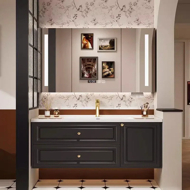 Light French Bathroom Fix Cabinet Drawer Organizer Luxury Bathroom Storage Cabinet Mirrors Wall Armario Pra Banheiro Furniture