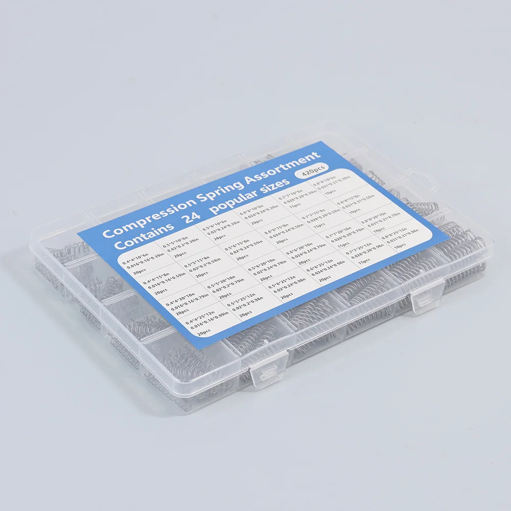 420-teiliges Druck- und Zugfeder-Set, 24 Größen, Edelstahl-Kleinfedern, Hardware-DIY-Werkzeug für Elektronik und Mechanik – Detail 4